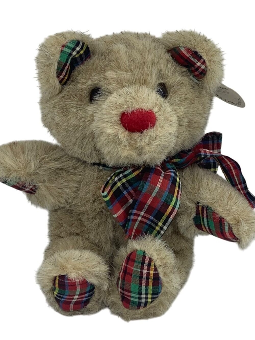 Vtg 1983 Wallace Berrie Old Time Teddy Bear Plush Plaid Ribbon‎ 5.5” Korea
